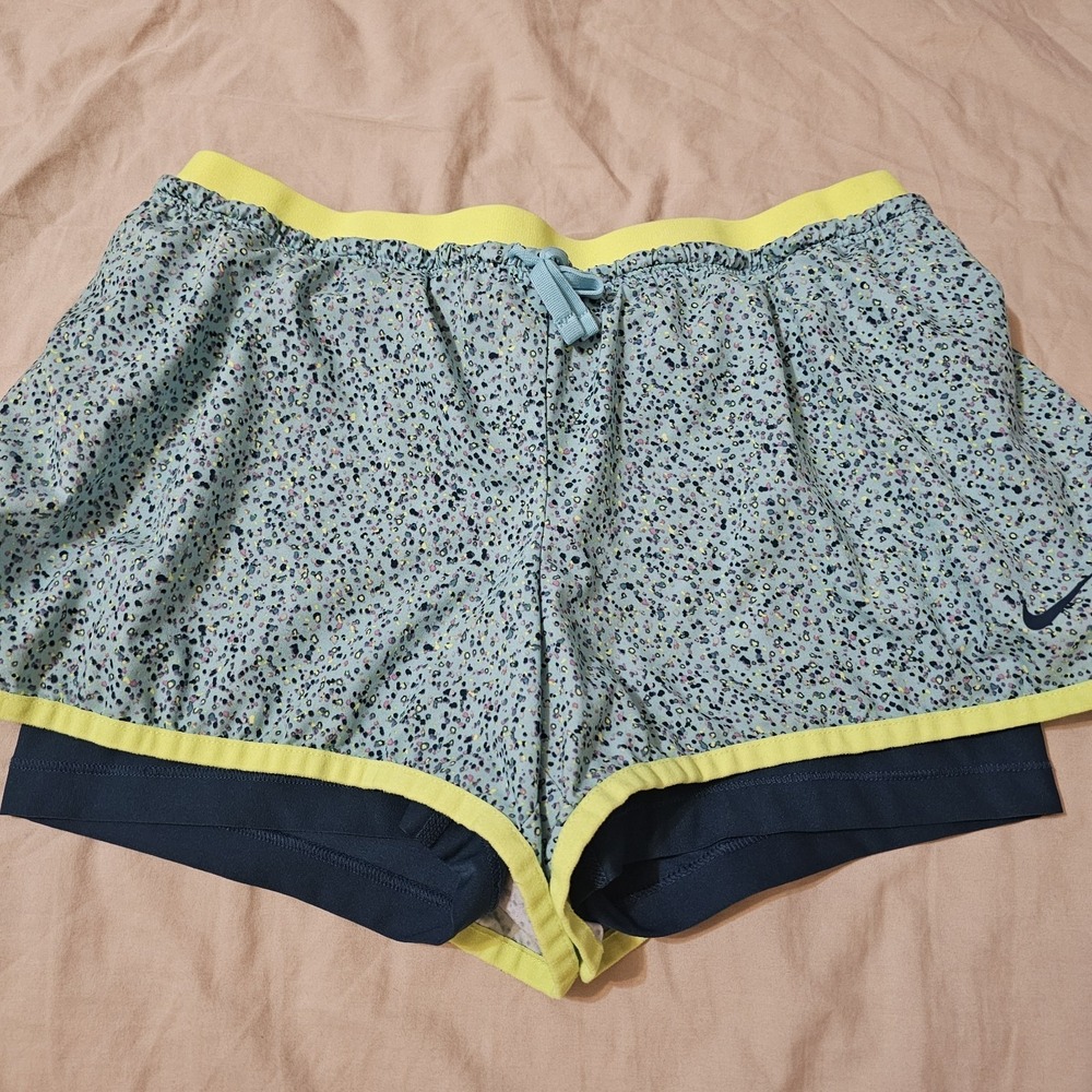 NIKE 3" FULFLX 2IN1 Green Splatter Print WOMEN'S SHORTS 811542 487 Size M